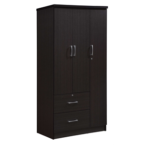 Hodedah 3 Door Armoire with 2 Drawers 3 Shelves in Chocolate Wood
