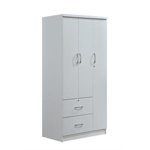 Hodedah 3 Door Armoire with 2 Drawers 3 Shelves in White Wood