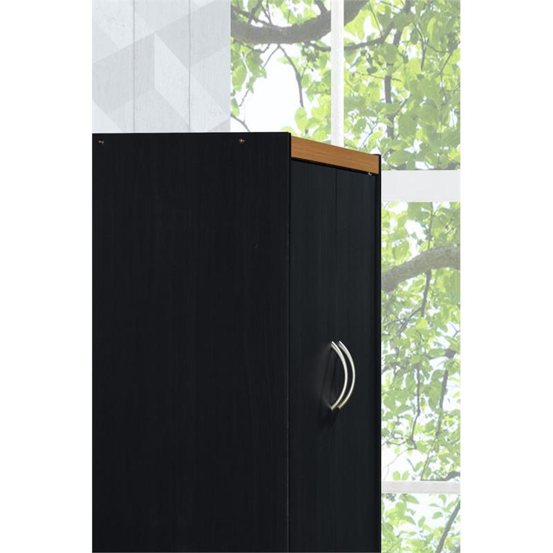 Hodedah 4 Door Kitchen Pantry with 4 Shelves 5 Compartments in Black-Beige Wood