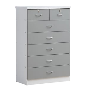 Hodedah 7 Drawer Chest with Locks on 2 Top Drawers in Gray Wood