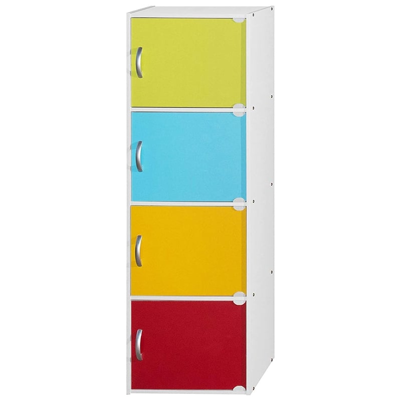 Hodedah 4 Shelf 4 Door Multi-Purpose Wooden Bookcase in Multi-color Finish