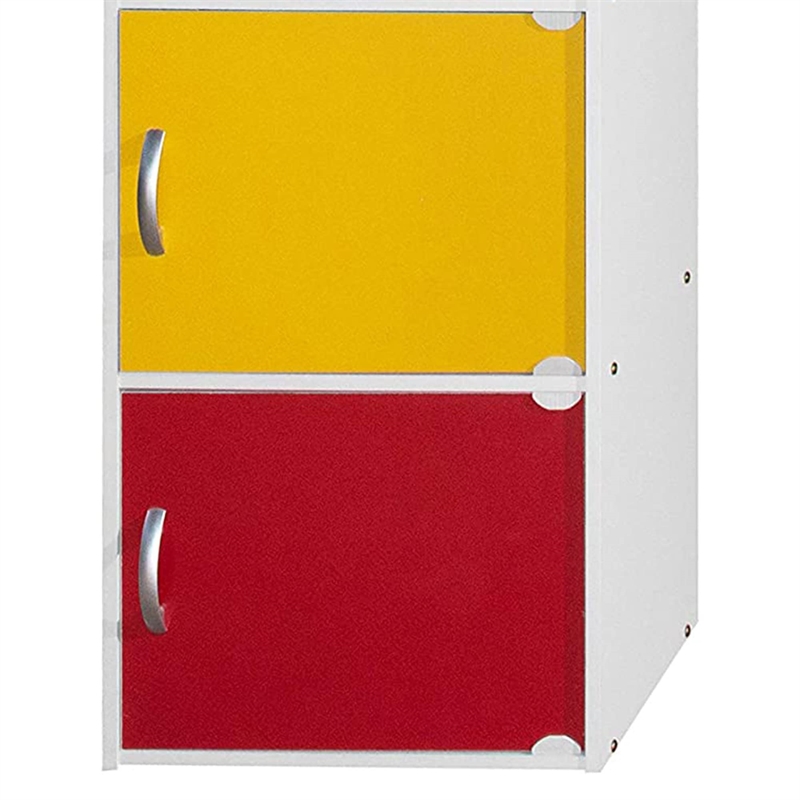 Hodedah 4 Shelf 4 Door Multi-Purpose Wooden Bookcase in Multi-color Finish
