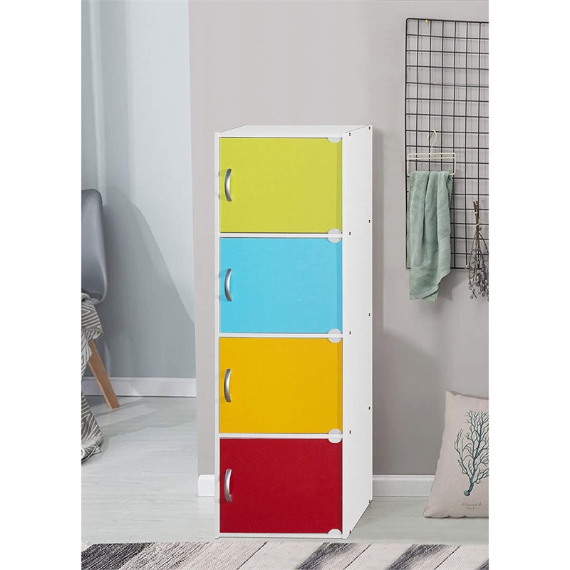 Hodedah 4 Shelf 4 Door Multi-Purpose Wooden Bookcase in Multi-color Finish