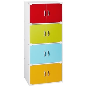 Hodedah 4 Shelf 8 Door Versatil Wooden Bookcase Cabinet in Multi-color Finish