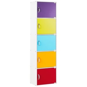 Hodedah 5 Shelf 5 Door Multi-Purpose Wooden Bookcase in Multi-color Finish