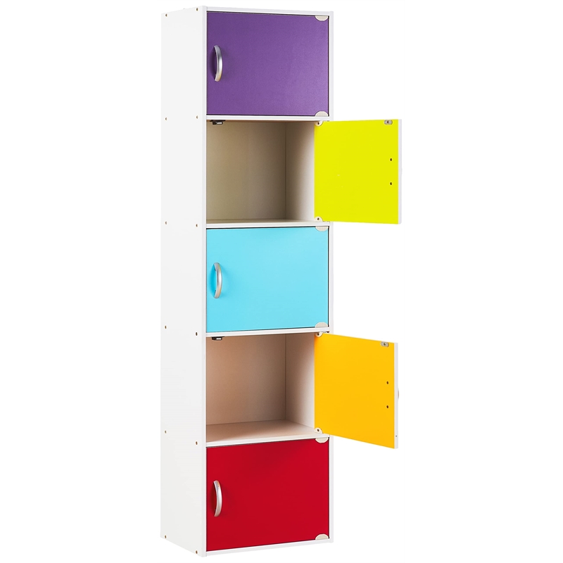 Hodedah 5 Shelf 5 Door Multi-Purpose Wooden Bookcase in Multi-color Finish
