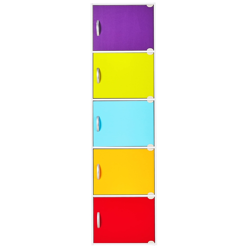 Hodedah 5 Shelf 5 Door Multi-Purpose Wooden Bookcase in Multi-color Finish