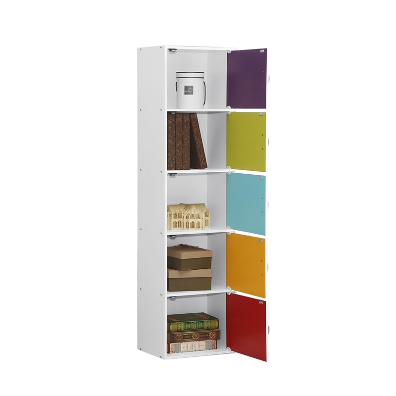 Hodedah 5 Shelf 5 Door Multi-Purpose Wooden Bookcase in Multi-color Finish