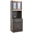 Hodedah Kitchen Cabinet 1 Drawer and Space for Microwave in Black-Beige Wood