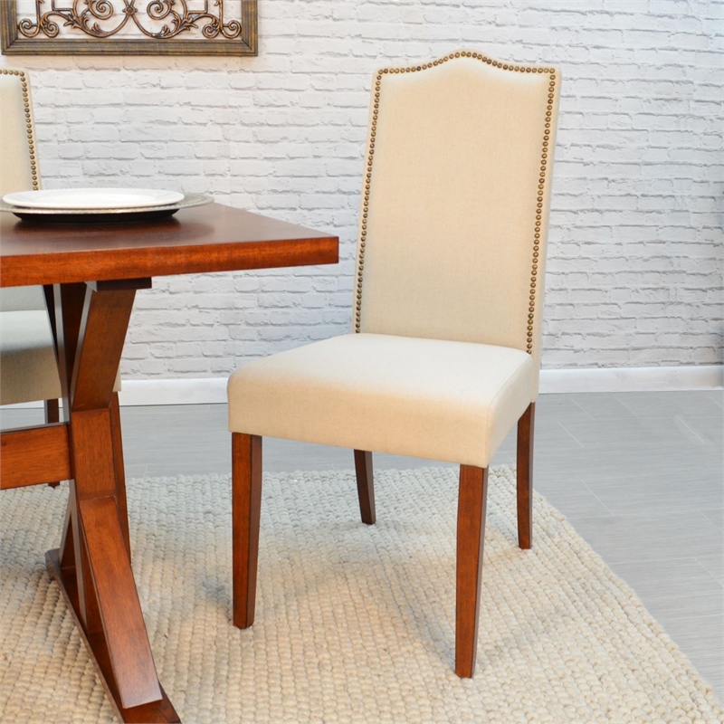 Carolina Classics Romero Nail head Parson Chair Chestnut with Linen