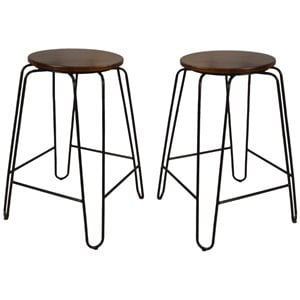Carolina Classics Ethan 24&quot Solid Wood Seat Stool in Elm/Black (Set of 2)