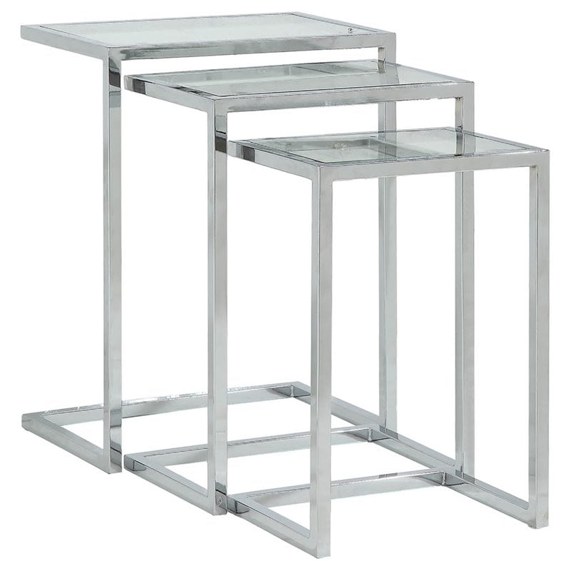 Carolina Classics Addison Powder Coated Metal Frame Nesting Table Set in Chrome