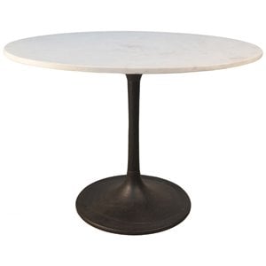 Carolina Classics Enzo 40&quot Round Marble Top Dining Table White Top/Black Base