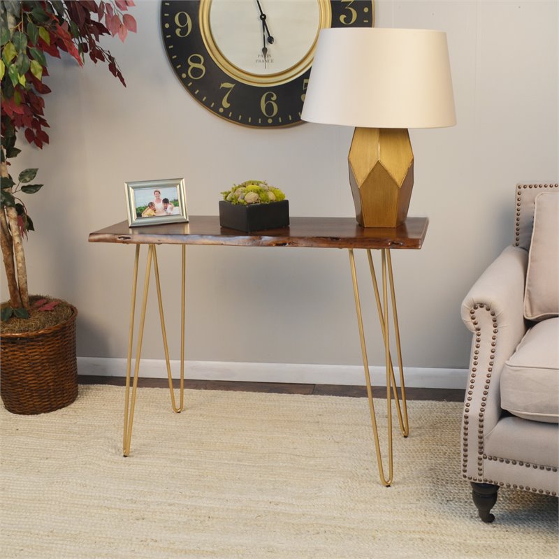 Carolina Classics Seti Live Edge Console Table in Elm and Gold