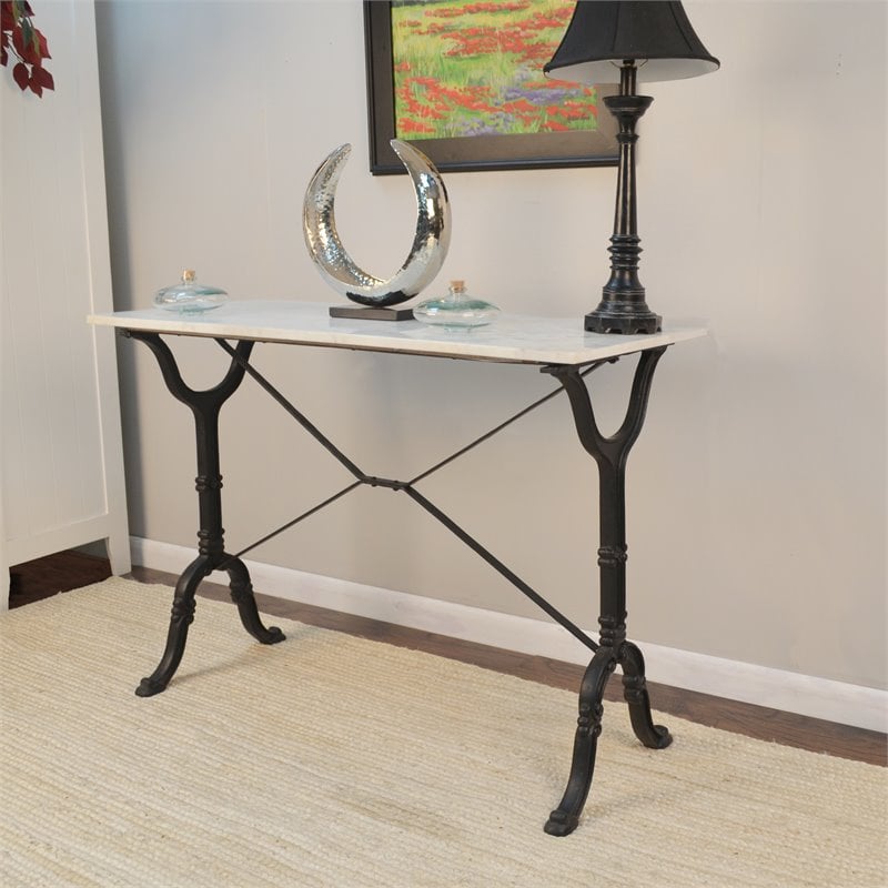 Carolina Classics Vera White Marble Top Rectangular Console Table in White