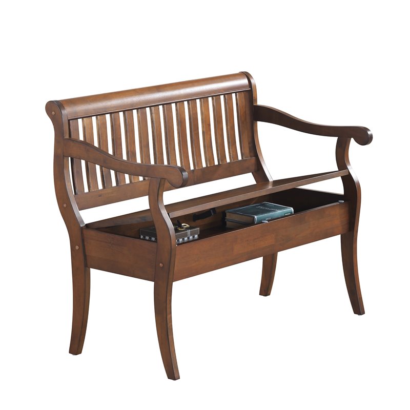 Carolina Classics Veranda Slatted Back Storage Bench in Elm/Black