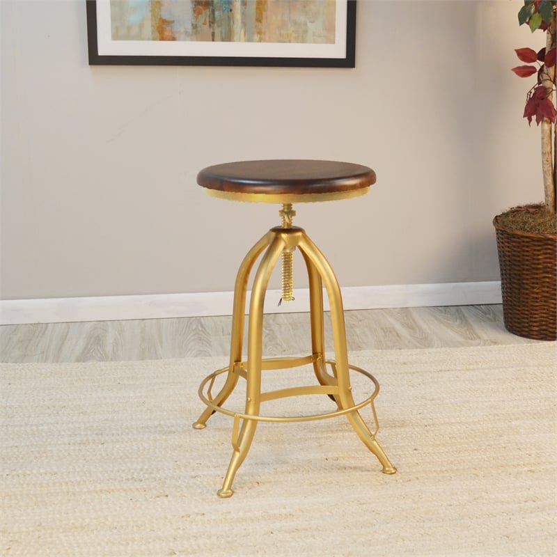 Carolina Classics Ryder Adjustable Metal Stool in Elm and Gold