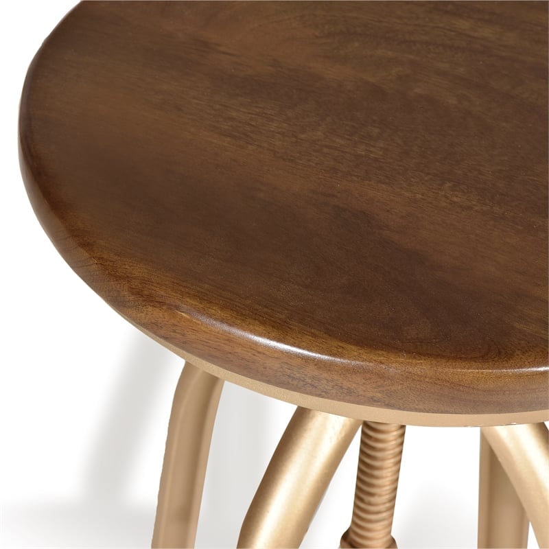 Carolina Classics Ryder Adjustable Metal Stool in Elm and Gold