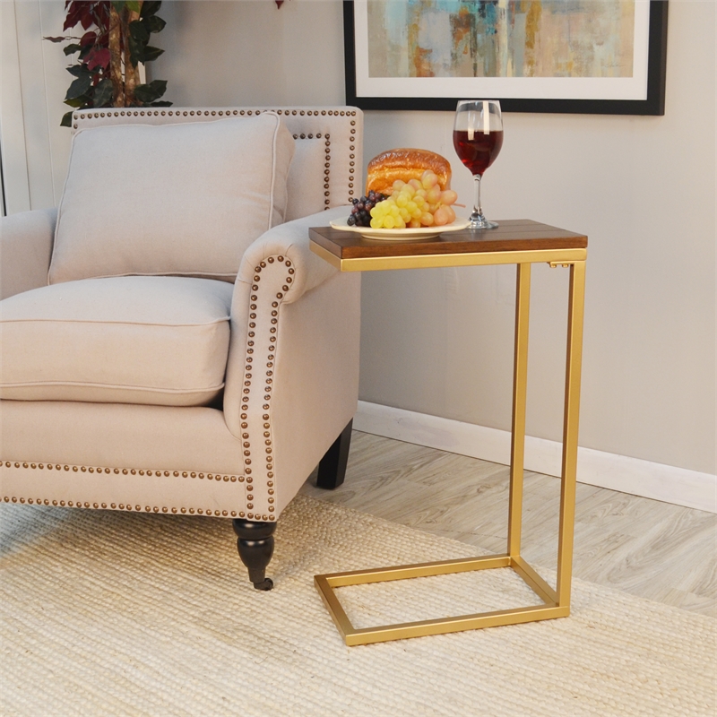 Carolina Classics Aggie Wood Computer Tray Table in Elm and Gold