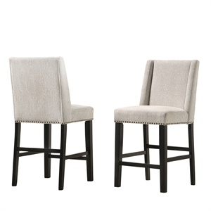 Carolina Classics Laurant Upholstered 24&quot Wood Counter Stool in Beige (Set of 2)