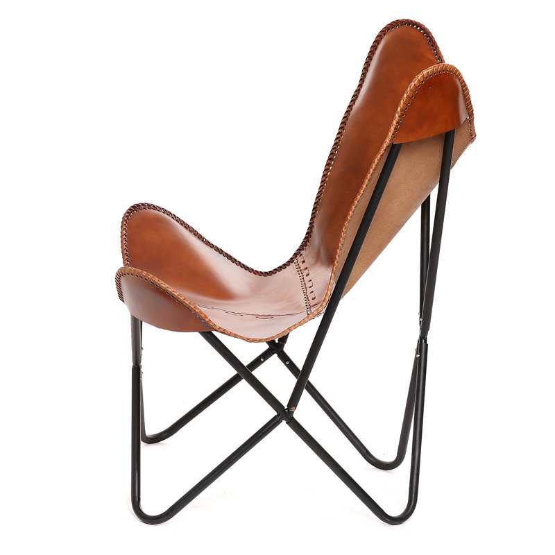 Carolina Classics Monroe Leather Butterfly Chair in Brown and Black