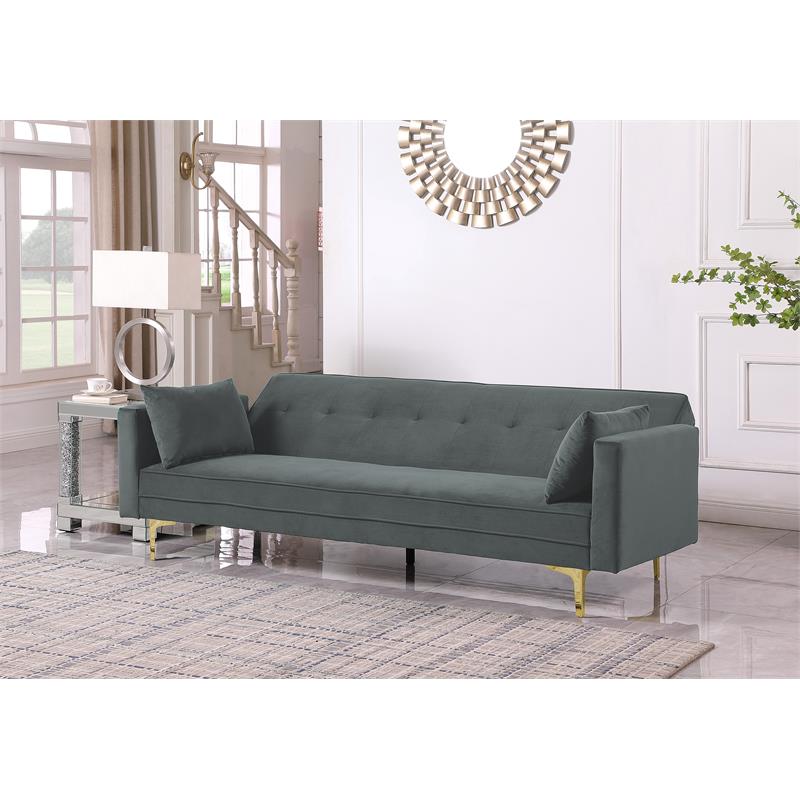 Carolina Classics  Siena Velvet Convertible Sleeper Sofa with Pillows in Gray