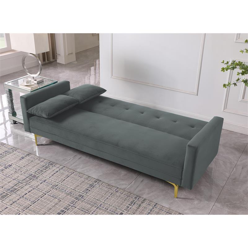 Carolina Classics  Siena Velvet Convertible Sleeper Sofa with Pillows in Gray