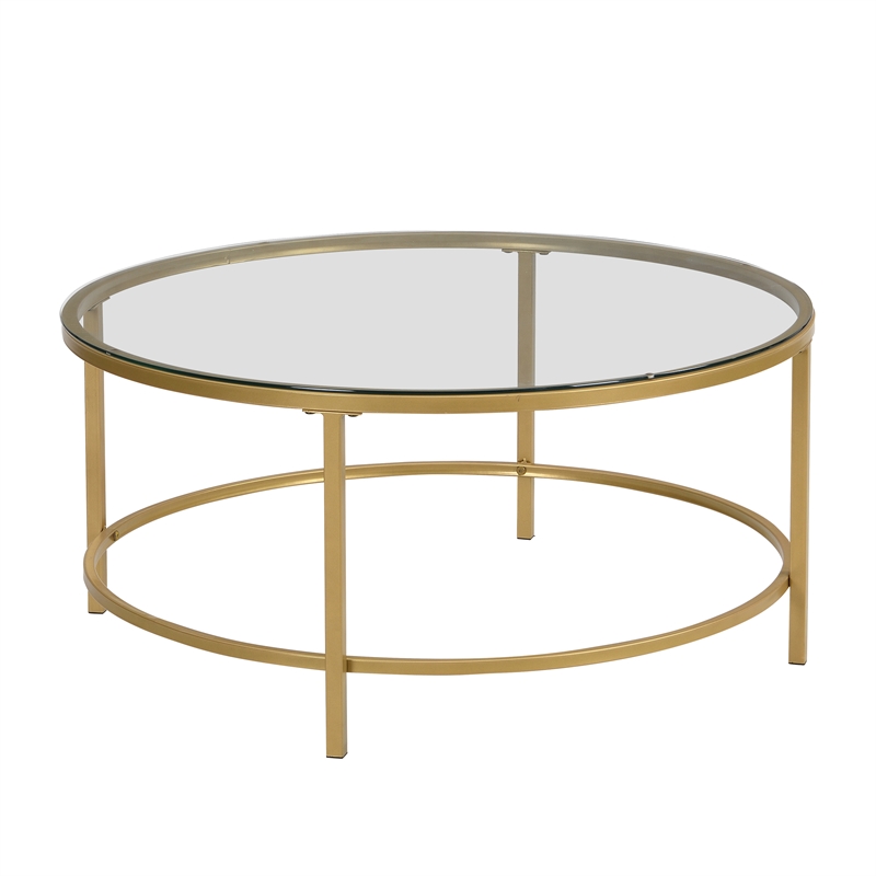 Carolina Classics Verazano Glass Top 36 In Round Coffee Table in Gold