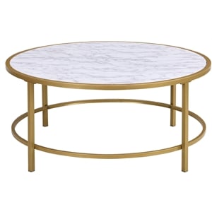Carolina Classics Verazano Faux Marble Top 36 In Round Coffee Table in Gold