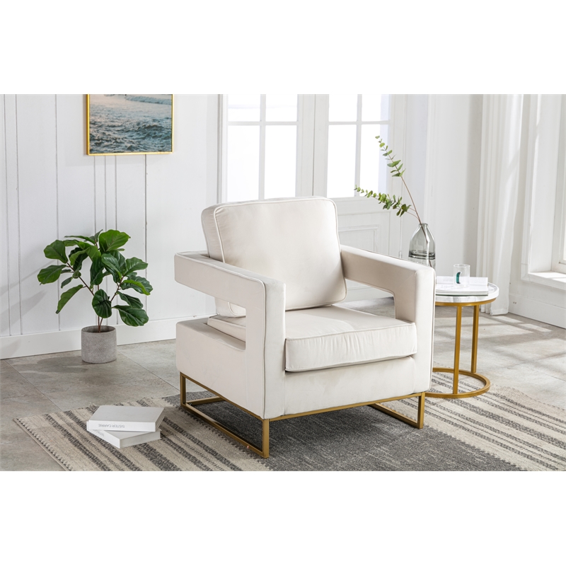Carolina Classics Adadon 33 In Wide Velvet Upholstered Arm Chair in Cream
