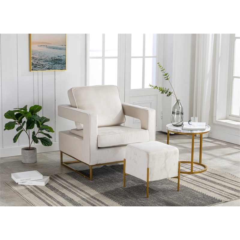Carolina Classics Adadon 33 In Wide Velvet Upholstered Arm Chair in Cream