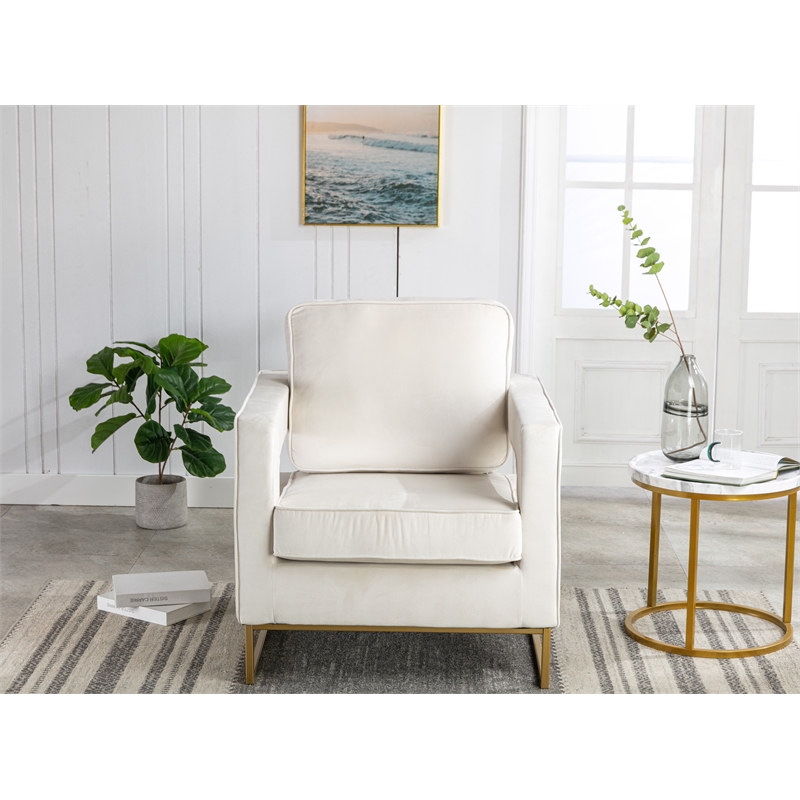 Carolina Classics Adadon 33 In Wide Velvet Upholstered Arm Chair in Cream