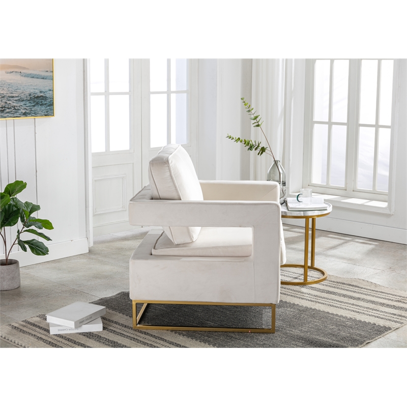 Carolina Classics Adadon 33 In Wide Velvet Upholstered Arm Chair in Cream