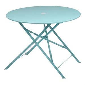 Carolina Classics  36&quot Folding Metal Bistro Table with Umbrella Hole in Teal