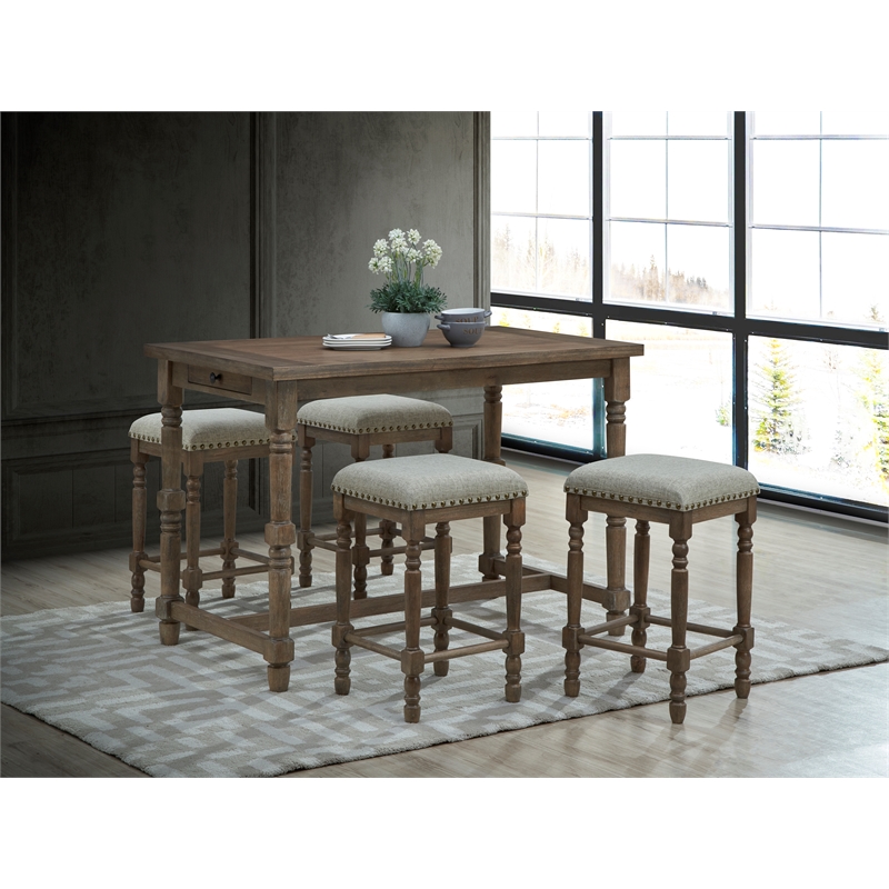 Carolina Classics Brittany Deluxe 3-Drawer Wood Bar Table in Walnut Brown