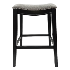 Sawyer 30&quot Saddle Barstool - Set of 2 - Antique Black- Grey Chenille Upholstery