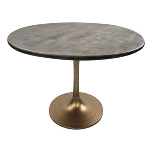 Alden Wood Top 40&quot Round Dining Table - Fog Gray Top - Gold Base