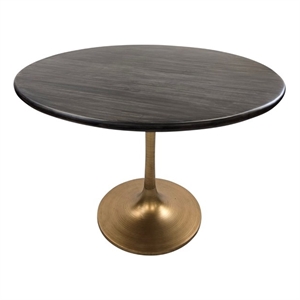 Alden Wood Top 40&quot Round Dining Table - Warm Black Top - Gold Base