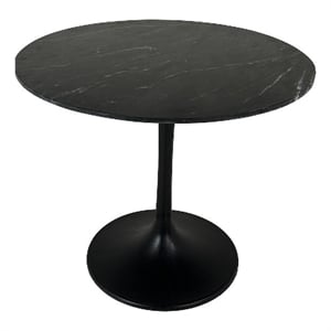 Enzo 30&quot Round Marble Top Dining Table - Black Top - Black Base