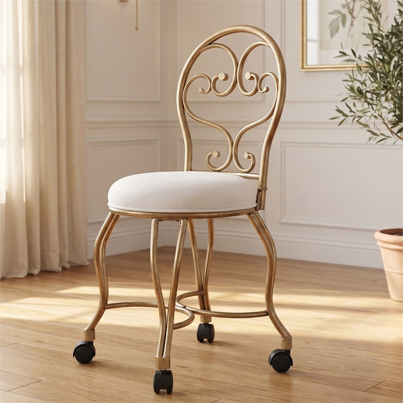 Victorian Vanity Stool with Back - Bronze