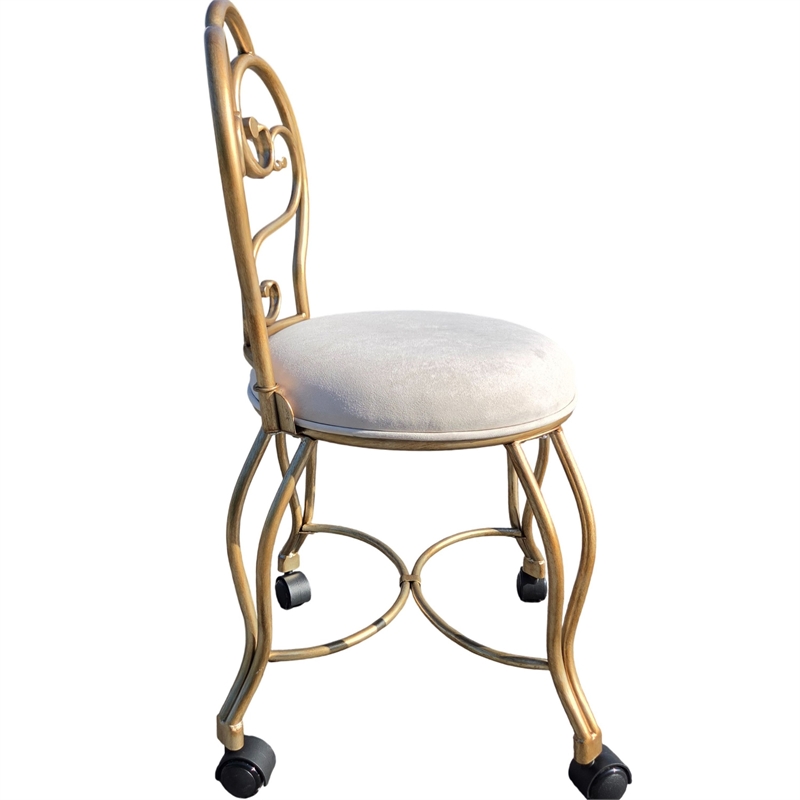 Victorian Vanity Stool with Back - Bronze