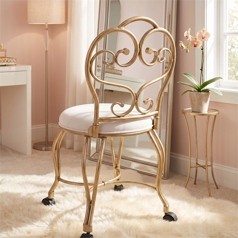 Victorian Vanity Stool with Back - Bronze