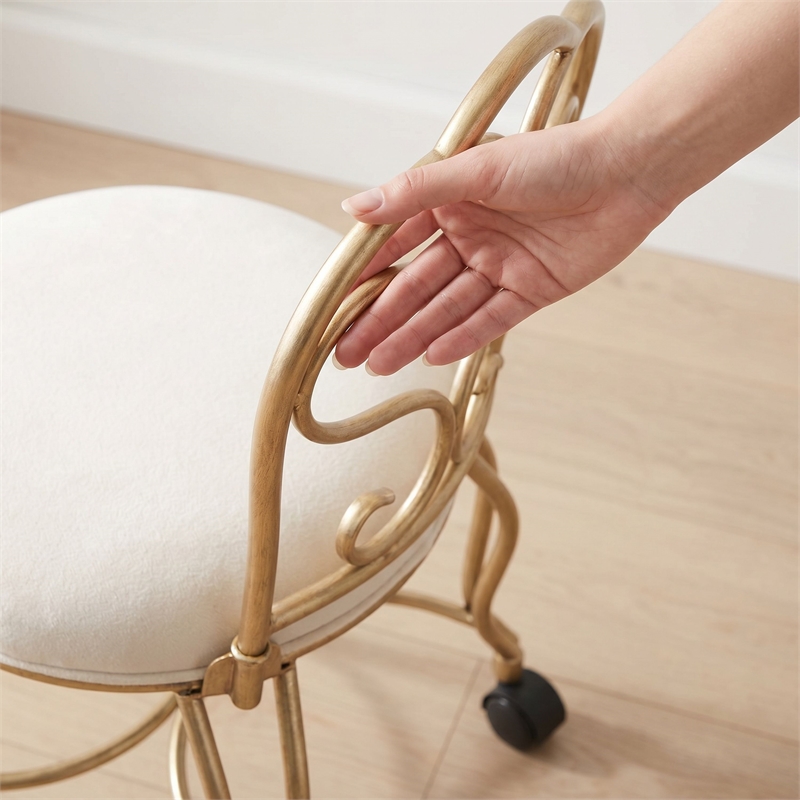 Victorian Vanity Stool with Back - Bronze