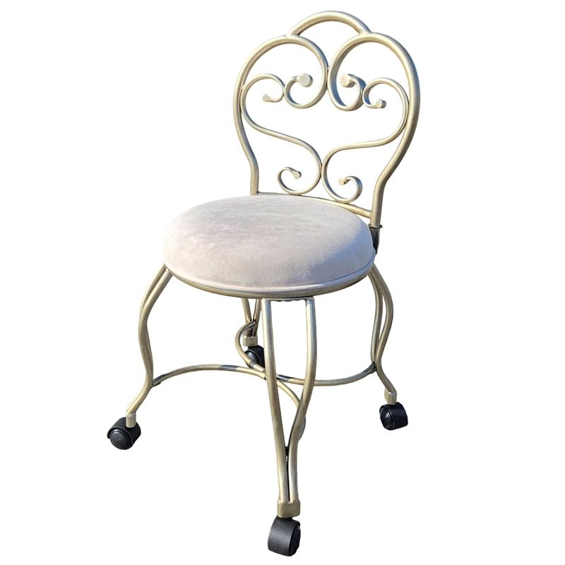 Victorian Vanity Stool with Back - Silver