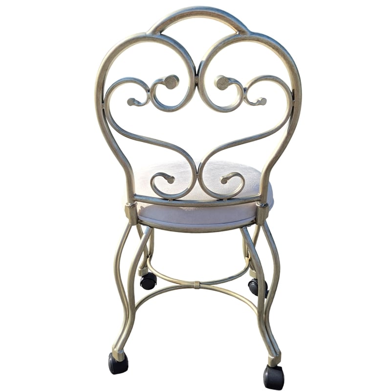 Victorian Vanity Stool with Back - Silver