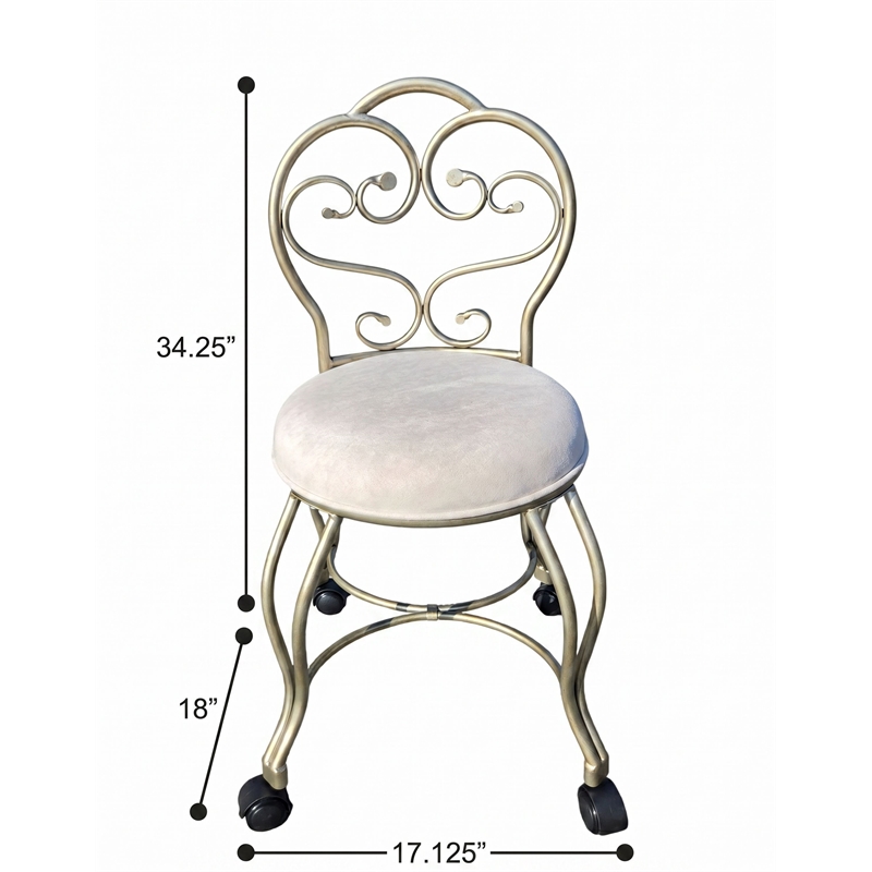 Victorian Vanity Stool with Back - Silver