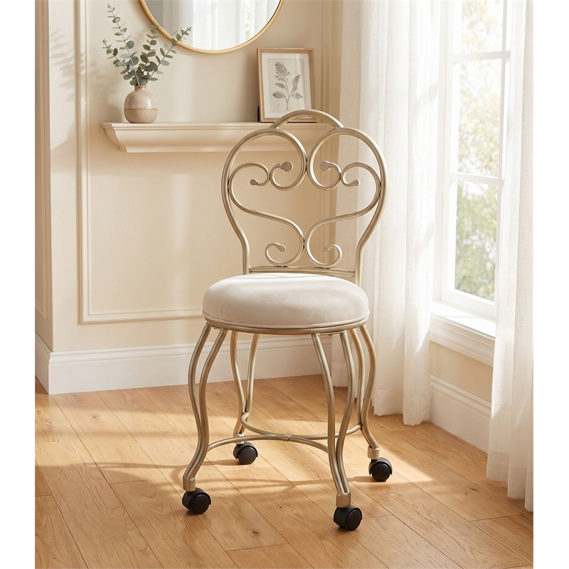 Victorian Vanity Stool with Back - Silver
