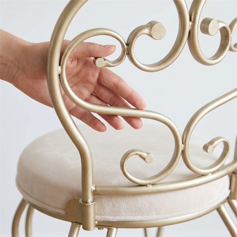 Victorian Vanity Stool with Back - Silver