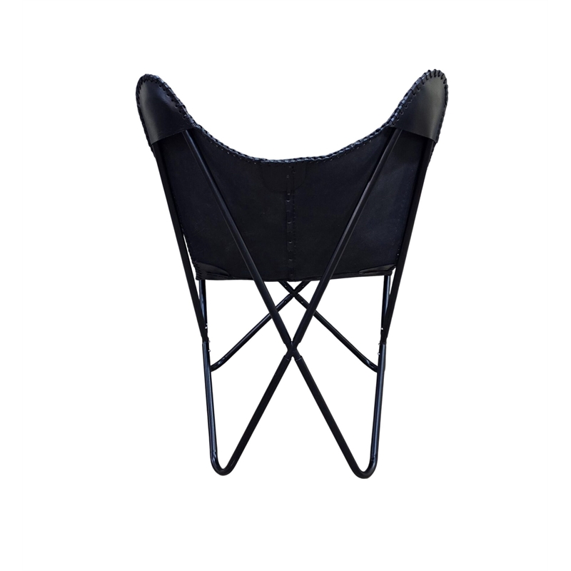 Carolina Monroe Butterfly Chair in Black Frame in Black Stitched Leather