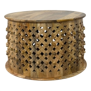 Carolina Artisan 30&quot Lattice Weave Mango Wood Coffee Table in Natural